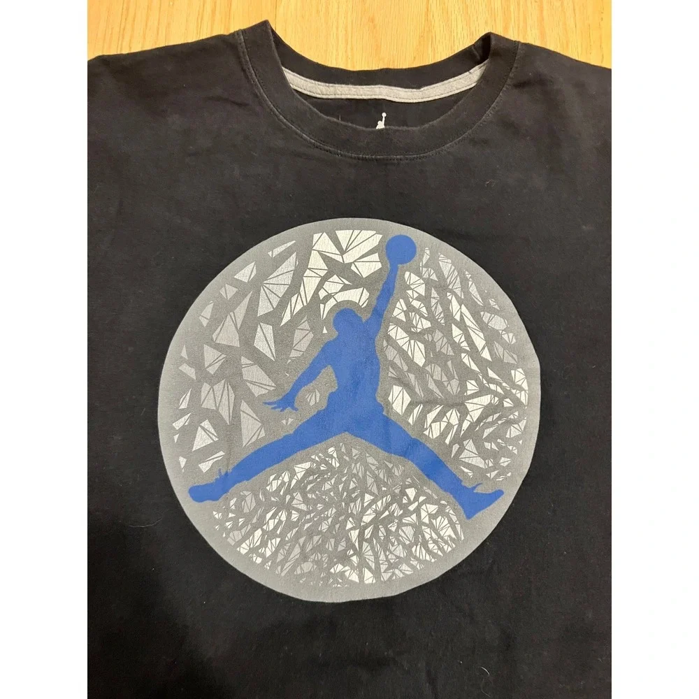 Jordan Mens XL Black Blue Jumpman Graphic T-Shirt Short Sleeve Crewneck Tee